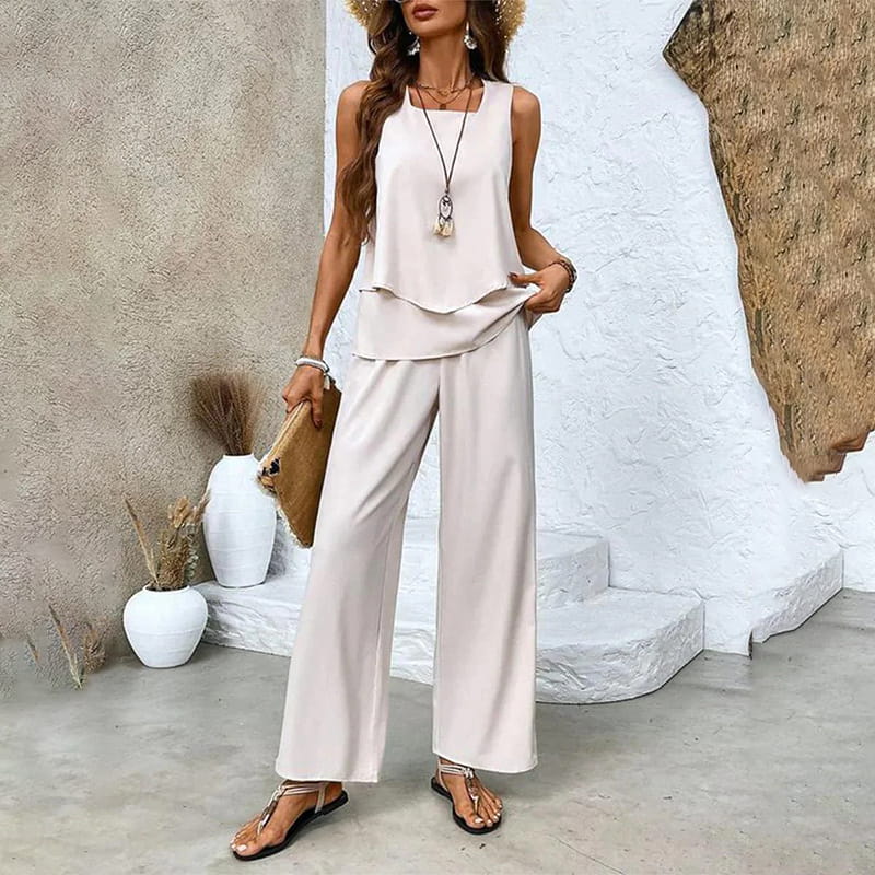 Women's 2 Piece Outfits Sleeveless Top And Pants Trendy Print
