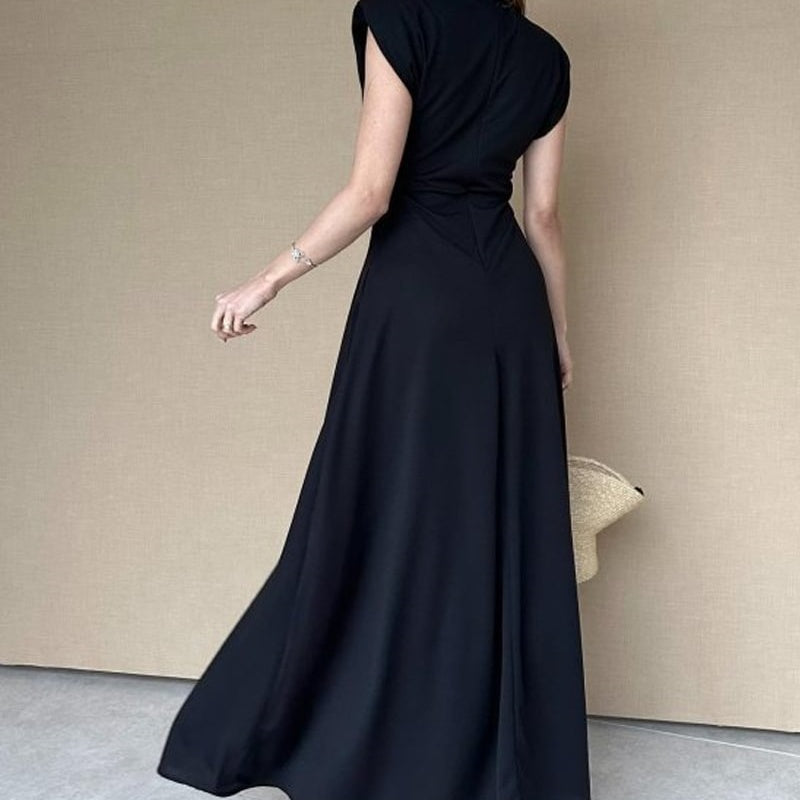 Solid Color Sleeveless Waist Cinching Dress With Side Slit