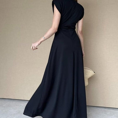 Solid Color Sleeveless Waist Cinching Dress With Side Slit