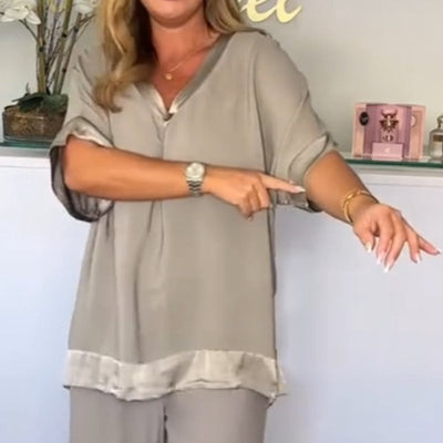 Casual V Neck 2 Piece Set Stylish Comfortable Outfit For Women