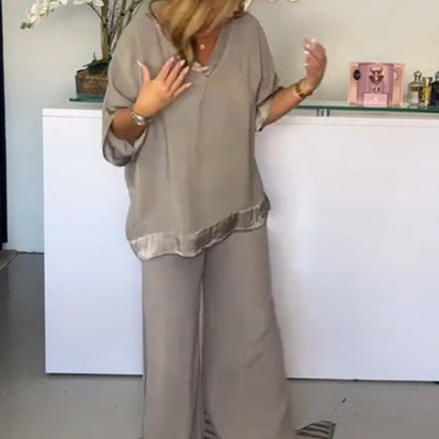 Casual V Neck 2 Piece Set Stylish Comfortable Outfit For Women