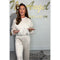 Solid Color Round Neck Top And Elastic Waist Pants Two-Piece Set Women
