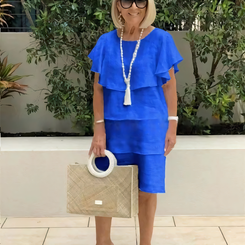 Ruffle Detail Chiffon Dress Short Sleeve Knee-Length Elegant Style