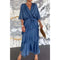Elegant Wrap Waist Tie Dress V Neck Layered Style