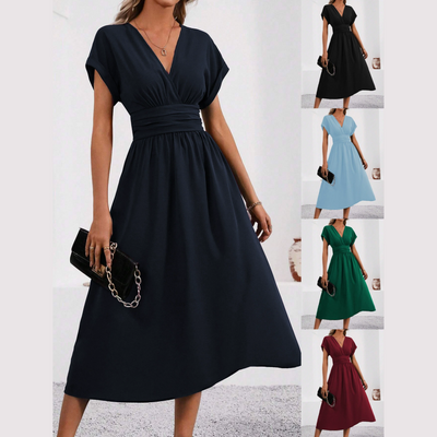 Women's V-neck Dress With Nipped-in Waist Elegant Design