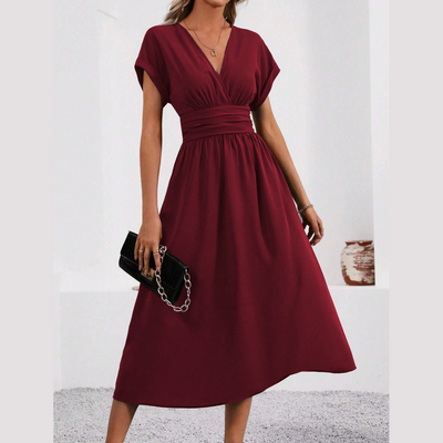 Women's V-neck Dress With Nipped-in Waist Elegant Design