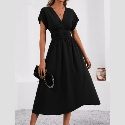 Women's V-neck Dress With Nipped-in Waist Elegant Design