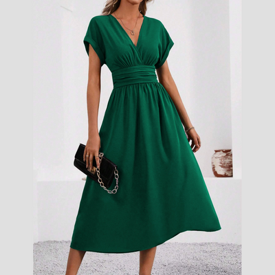 Women's V-neck Dress With Nipped-in Waist Elegant Design
