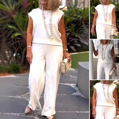 Women's Sleeveless Top And Pants Set Comfortable Crew Neck Outfit