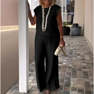 Women's Sleeveless Top And Pants Set Comfortable Crew Neck Outfit