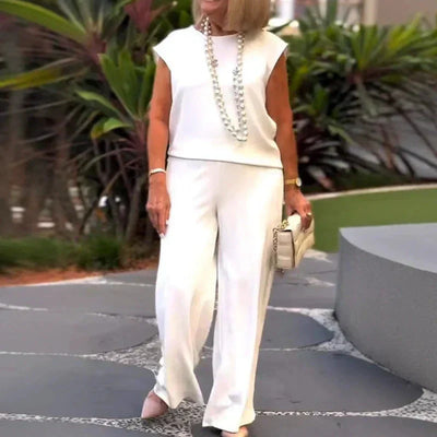 Women's Sleeveless Top And Pants Set Comfortable Crew Neck Outfit