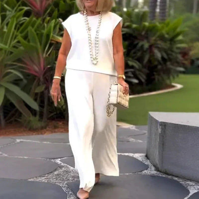 Women's Sleeveless Top And Pants Set Comfortable Crew Neck Outfit