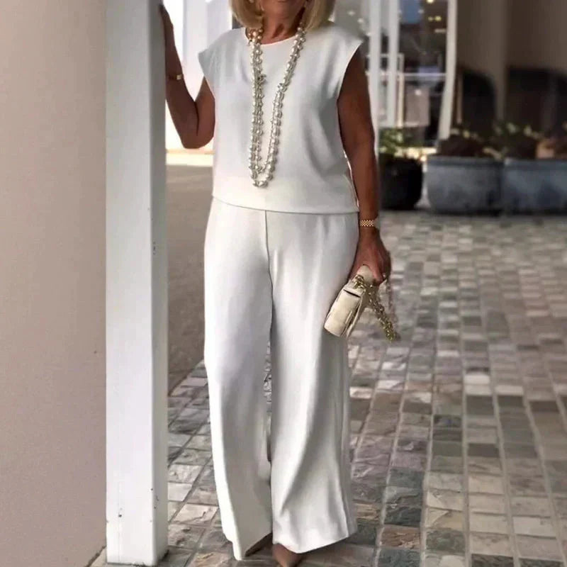 Women's Sleeveless Top And Pants Set Comfortable Crew Neck Outfit