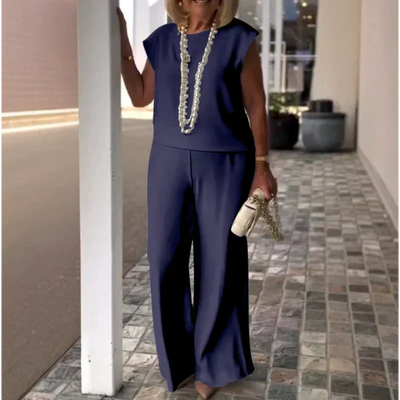 Women's Sleeveless Top And Pants Set Comfortable Crew Neck Outfit