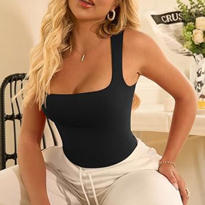 Women's Square Neck Tank Top Sleeveless Double Layer Summer Shirt