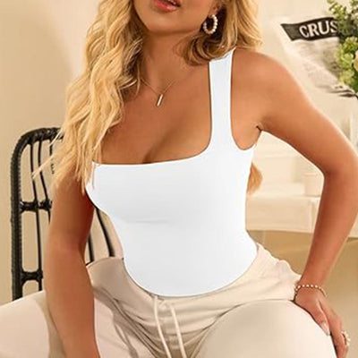 Women's Square Neck Tank Top Sleeveless Double Layer Summer Shirt