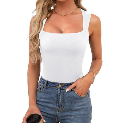 Women's Square Neck Tank Top Sleeveless Double Layer Summer Shirt