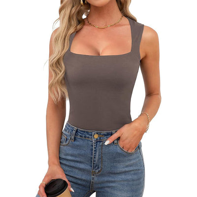 Women's Square Neck Tank Top Sleeveless Double Layer Summer Shirt