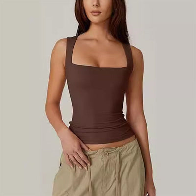 Women's Square Neck Tank Top Sleeveless Double Layer Summer Shirt
