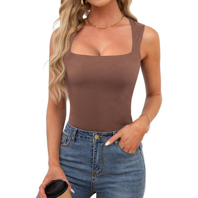 Women's Square Neck Tank Top Sleeveless Double Layer Summer Shirt