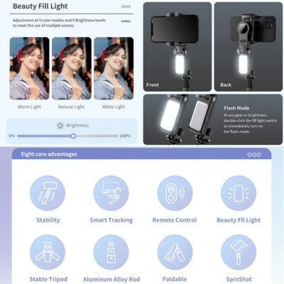 Smartphone Gimbal Stabilizer Foldable 3-Axis Rotating For Recording