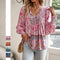 Women's V-Neck Long Sleeve Shirt Stylish Printed Fashion Top