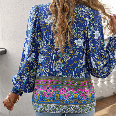 Women's V Neck Long Sleeve Shirt Printed Stylish Fashion Top
