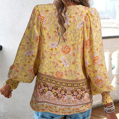 Women's V Neck Long Sleeve Shirt Printed Stylish Fashion Top