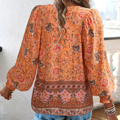 Women's V Neck Long Sleeve Shirt Printed Stylish Fashion Top
