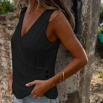 Button Cross V Neck Tank Top Elegant Fit Stylish Summer Essential