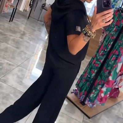 Hooded Two-Piece Set V-Neck Short Sleeve Tops And Pants