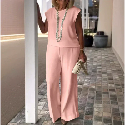 Women's Sleeveless Top And Pants Set Crew Neck Stylish Outfit