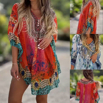 Asymmetric Women's Dress V Neck Loose Fit Elegant Style