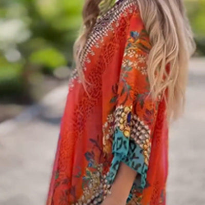 Asymmetric Women's Dress V Neck Loose Fit Elegant Style