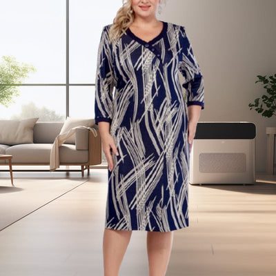 Ladies 3/4 Sleeve Dress Elegant Printed Design For Women