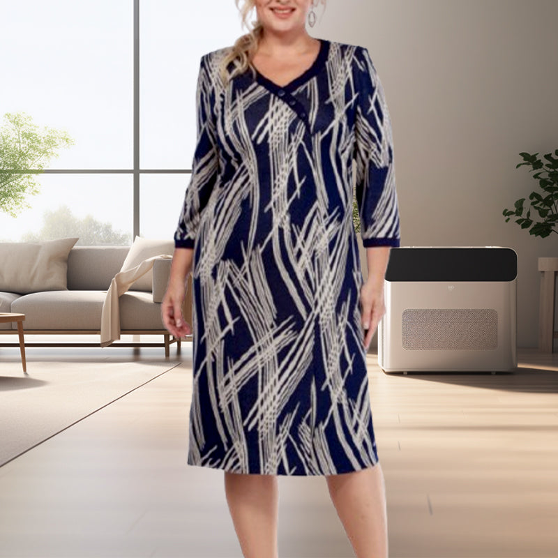 Ladies 3/4 Sleeve Dress Elegant Printed Design For Women