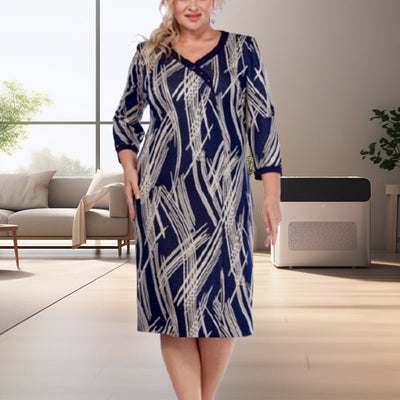 Ladies 3/4 Sleeve Dress Elegant Printed Design For Women