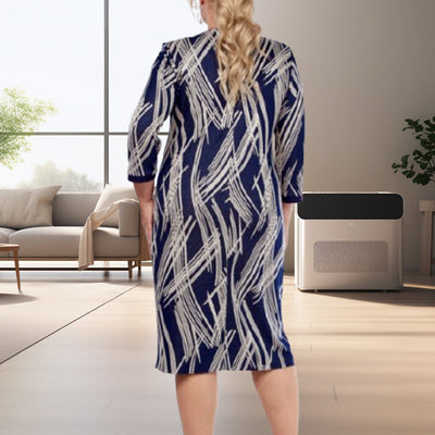 Ladies 3/4 Sleeve Dress Elegant Printed Design For Women