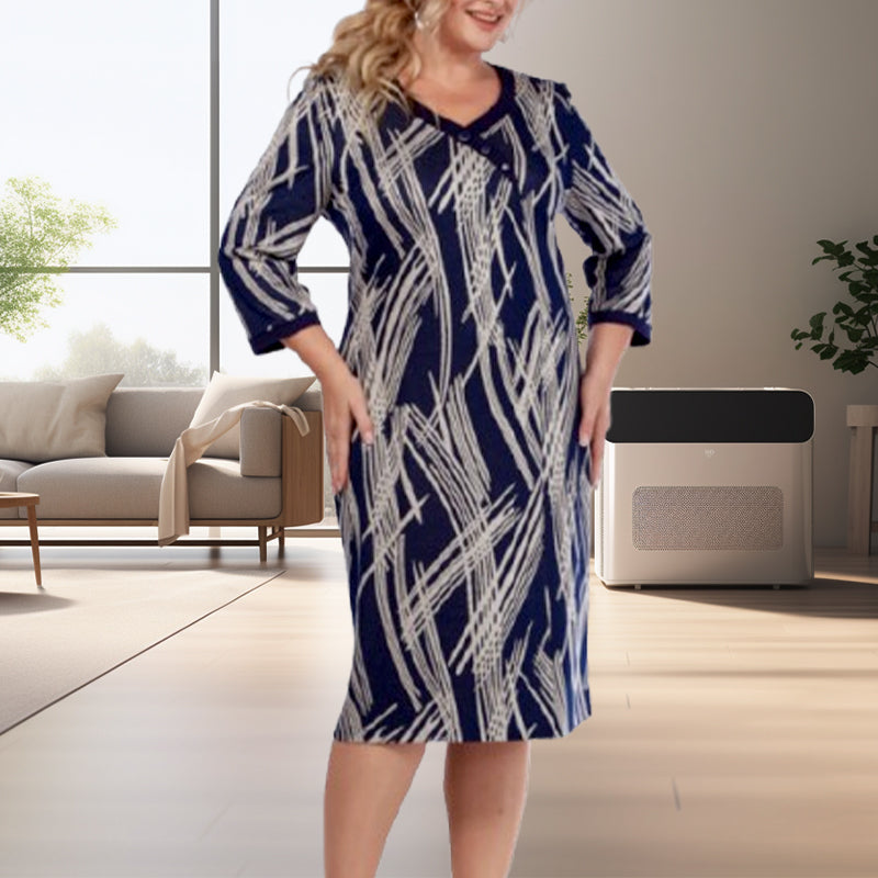 Ladies 3/4 Sleeve Dress Elegant Printed Design For Women