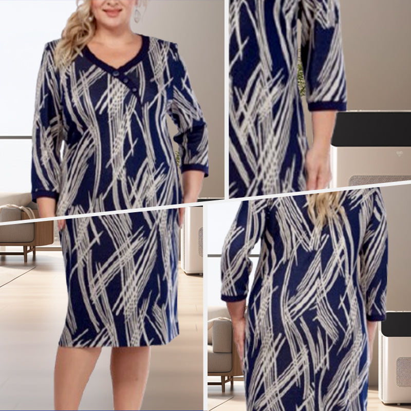 Ladies 3/4 Sleeve Dress Elegant Printed Design For Women