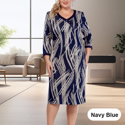 Ladies 3/4 Sleeve Dress Elegant Printed Design For Women
