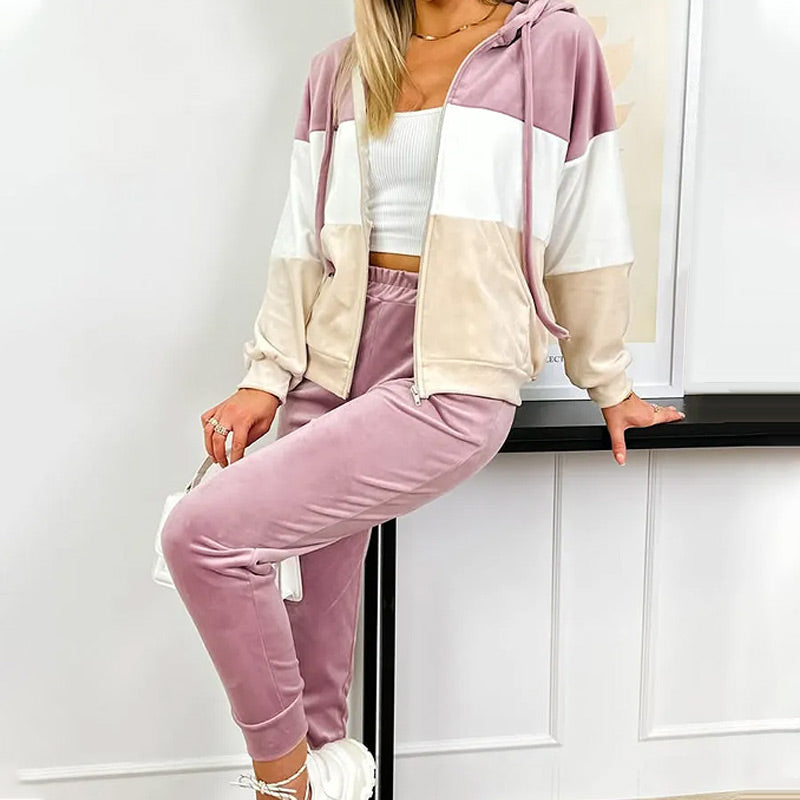 Women’s Colorblock Tracksuit Casual Comfortable Stylish Set