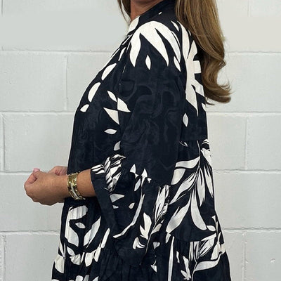 Floral Top V Neck Flared Sleeve Ruffle Hem Shirt