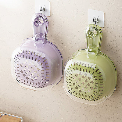 Dual-Layer Draining Basket Handheld Kitchen Strainer Organizer