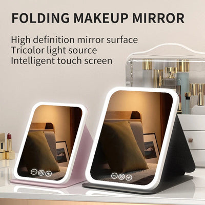 LED Portable Folding Makeup Mirror With Bright Adjustable Lights