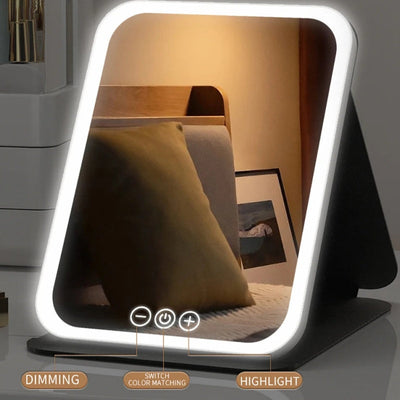 LED Portable Folding Makeup Mirror With Bright Adjustable Lights