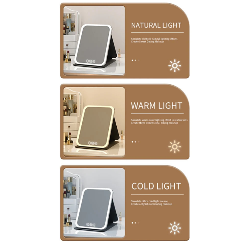 LED Portable Folding Makeup Mirror With Bright Adjustable Lights