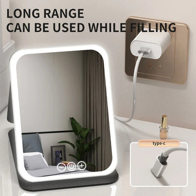 LED Portable Folding Makeup Mirror With Bright Adjustable Lights