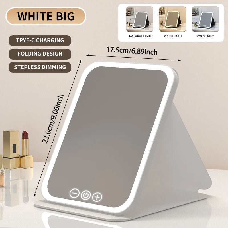LED Portable Folding Makeup Mirror With Bright Adjustable Lights
