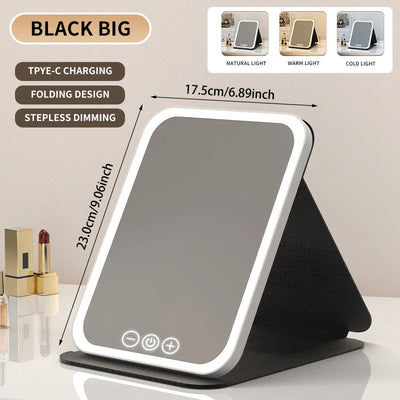 LED Portable Folding Makeup Mirror With Bright Adjustable Lights
